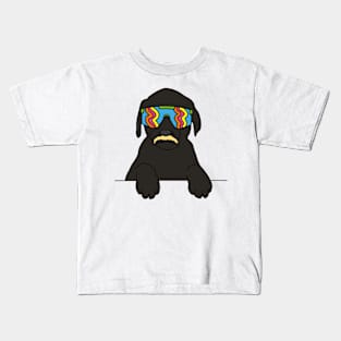 Black labrador Dog with moustache wearing 80's sunglasses Kids T-Shirt